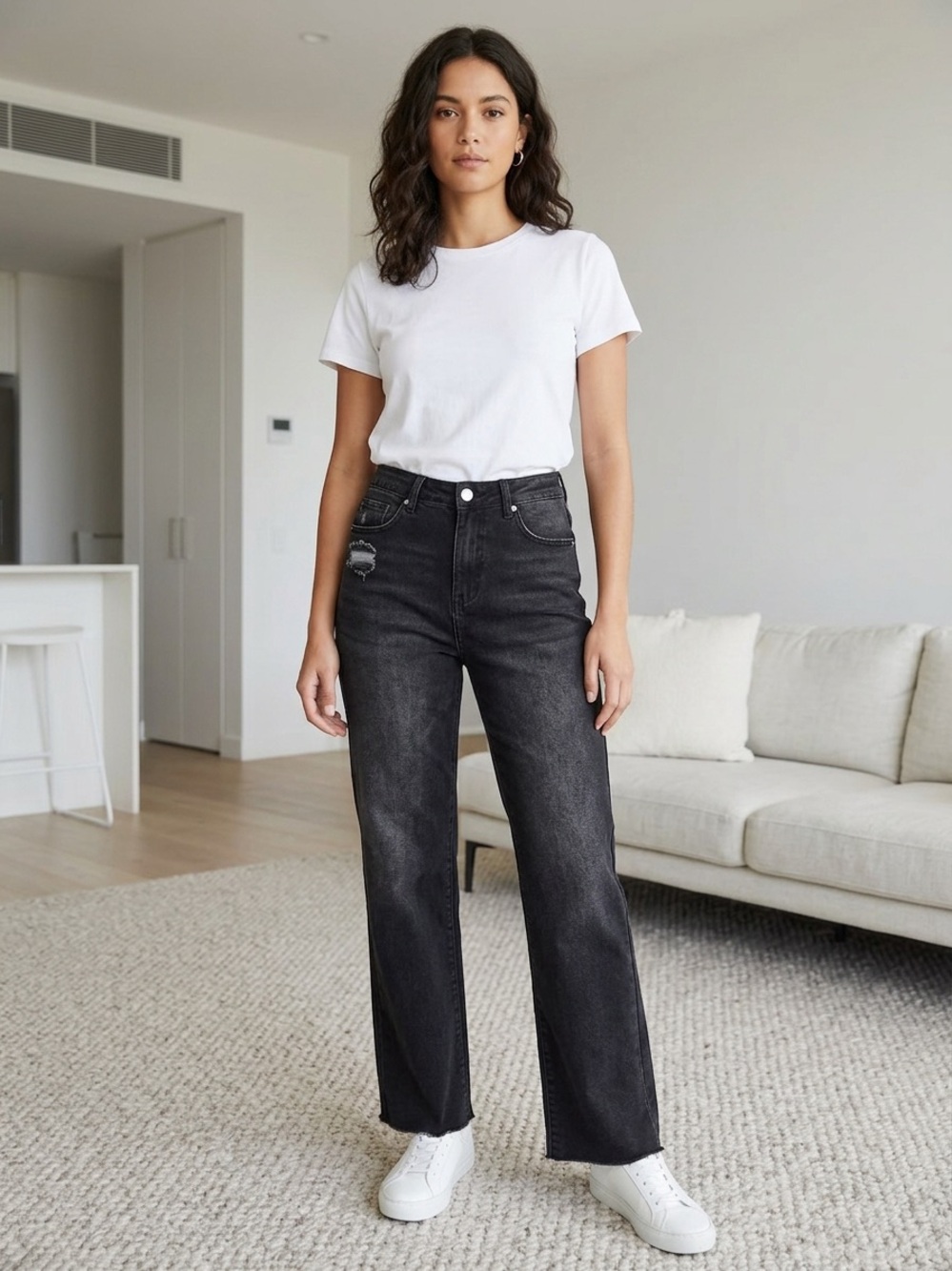High-Rise Straight-Leg Jeans in Washed Black
